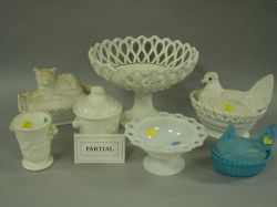 Sixteen Pressed Milk Glass Table Items